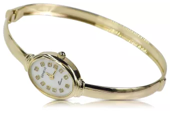 Италиански жълт 14k 585 злато дама Geneve часовник Lady подарък lw014y