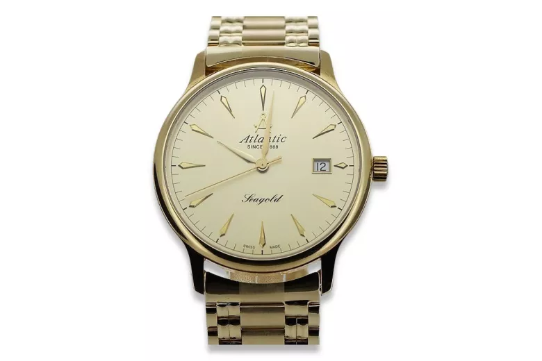 14k 585 златен часовник с гривна за мъже Atlantic mw003y&mbw006yo