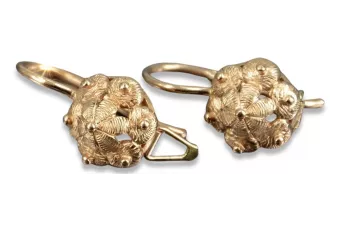 Vintage rose pink 14k 585 gold  Vintage leaf earrings ven207