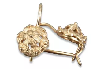 Vintage rose pink 14k 585 gold  Vintage leaf earrings ven207