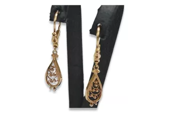 Vintage rose pink 14k 585 gold  Vintage leaf earrings ven110