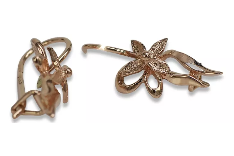 Rose pink 14k 585 gold Vintage flower earrings ven141