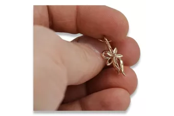 Rose pink 14k 585 gold Vintage flower earrings ven141