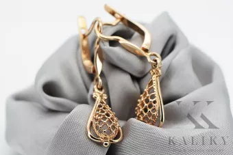 Rose pink 14k 585 gold Vintage leaf earrings ven151