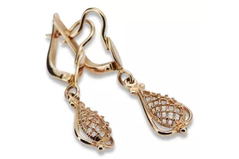 Rose pink 14k 585 gold Vintage leaf earrings ven151