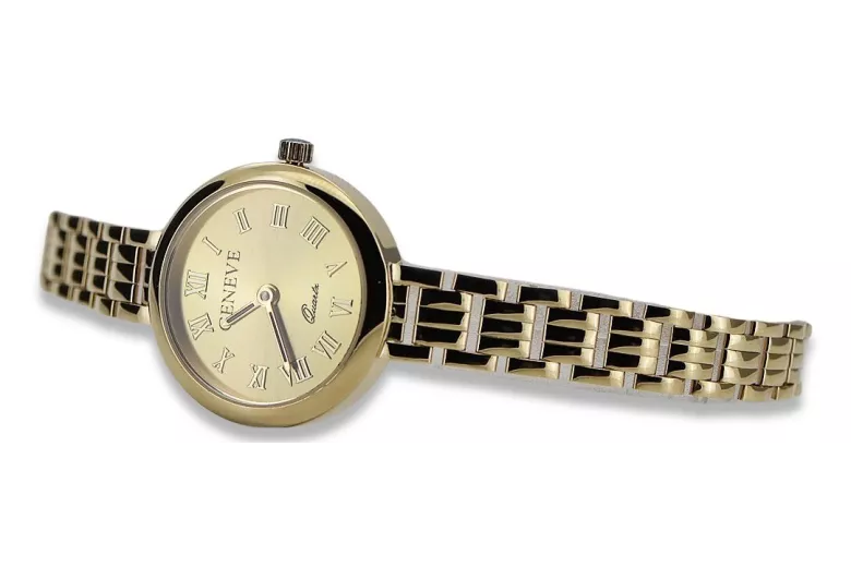 Prześliczny 14k złoty damski zegarek Geneve lw038y