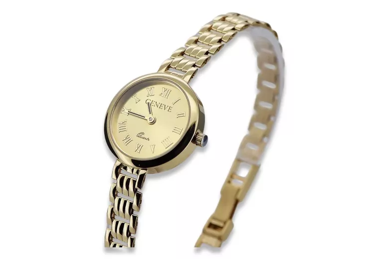 Prześliczny 14k złoty damski zegarek Geneve lw038y