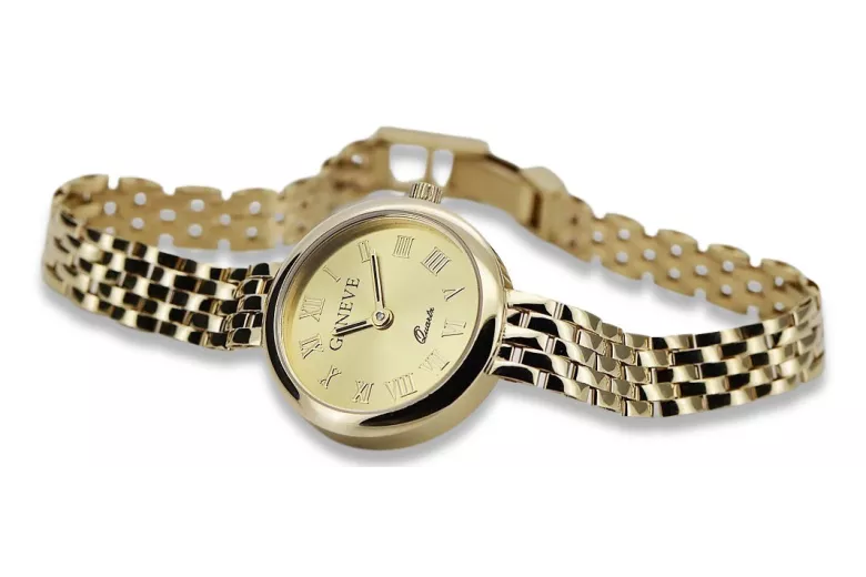 Prześliczny 14k złoty damski zegarek Geneve lw048y