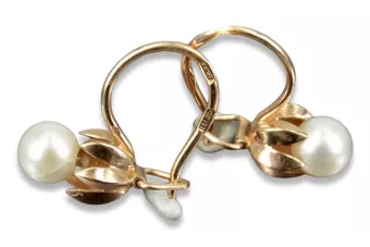 Rosa rusa Pendientes de perlas de oro soviético vepr011