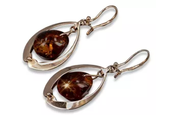 Vintage silver rose gold plated 925 Amber earrings veab001