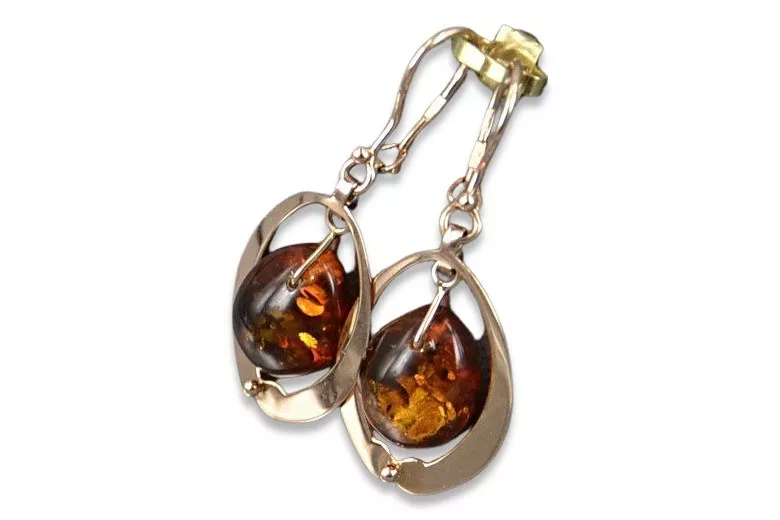 Russian rose Soviet gold vintage antique Amber auskariai