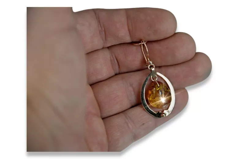 Russian rose Soviet gold vintage antique Amber auskariai