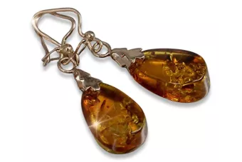 Vintage silver rose gold plated 925 Amber earrings veab002