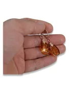 Boucles d’oreilles argentées soviétiques rose plaqué or 925 ambre veab002