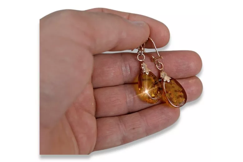 Russian Soviet silver rose gold plated 925 Amber earrings veab002