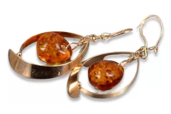 Vintage silver rose gold plated 925 Amber earrings veab009