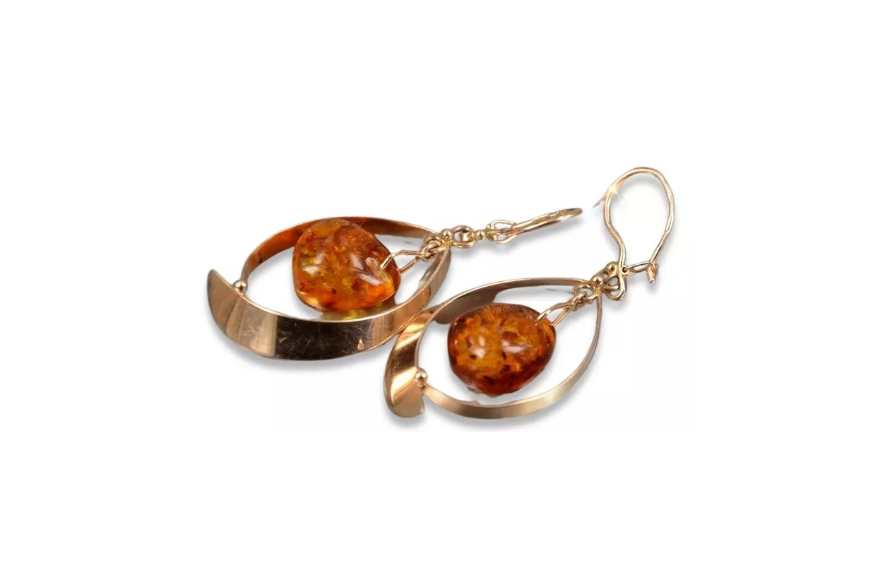 Russian Soviet silver rose gold plated 925 Amber earrings veab009