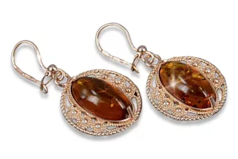 Vintage silver rose gold plated 925 Amber earrings veab011