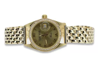 Zlaté hodinky s ženským náramkem 14k Ženeve LW078YDG & LBW004Y19cm