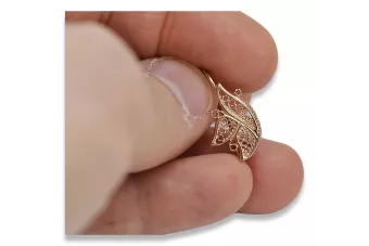 Rosa rusa rosa soviético 14k 585 oro URSS Pendientes de hoja vintage ven104