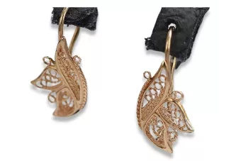 Rosa rusa rosa soviético 14k 585 oro URSS Pendientes de hoja vintage ven104