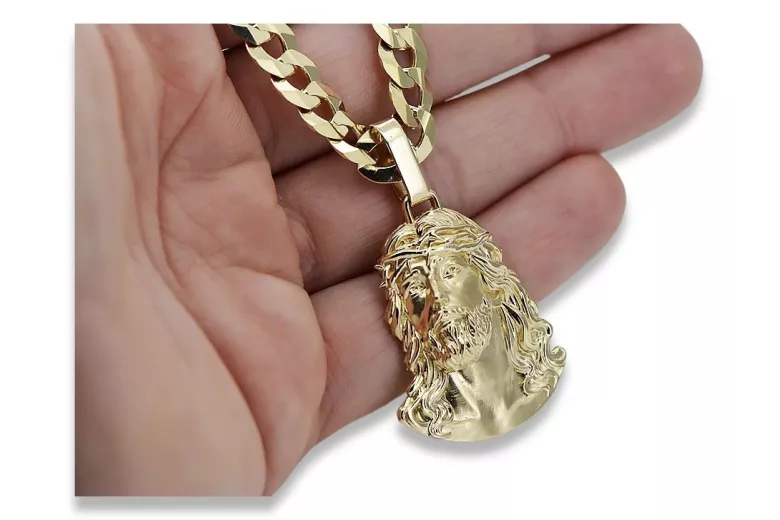 Yellow 14k gold Jezus pendant with Elegant chain pj004y20&cc099y55