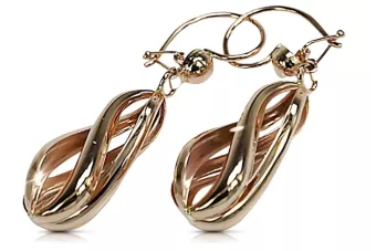 Vintage rose pink 14k 585 gold circle earrings cen015r