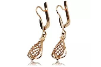 Rose pink 14k 585 gold Vintage leaf earrings ven151