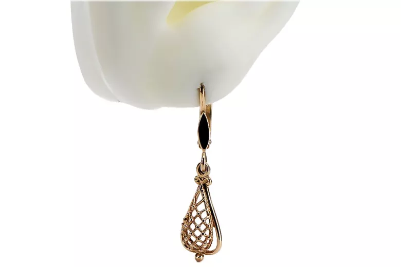 Rose pink 14k 585 gold Vintage leaf earrings ven151