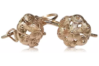Vintage rose pink 14k 585 gold  Vintage leaf earrings ven207
