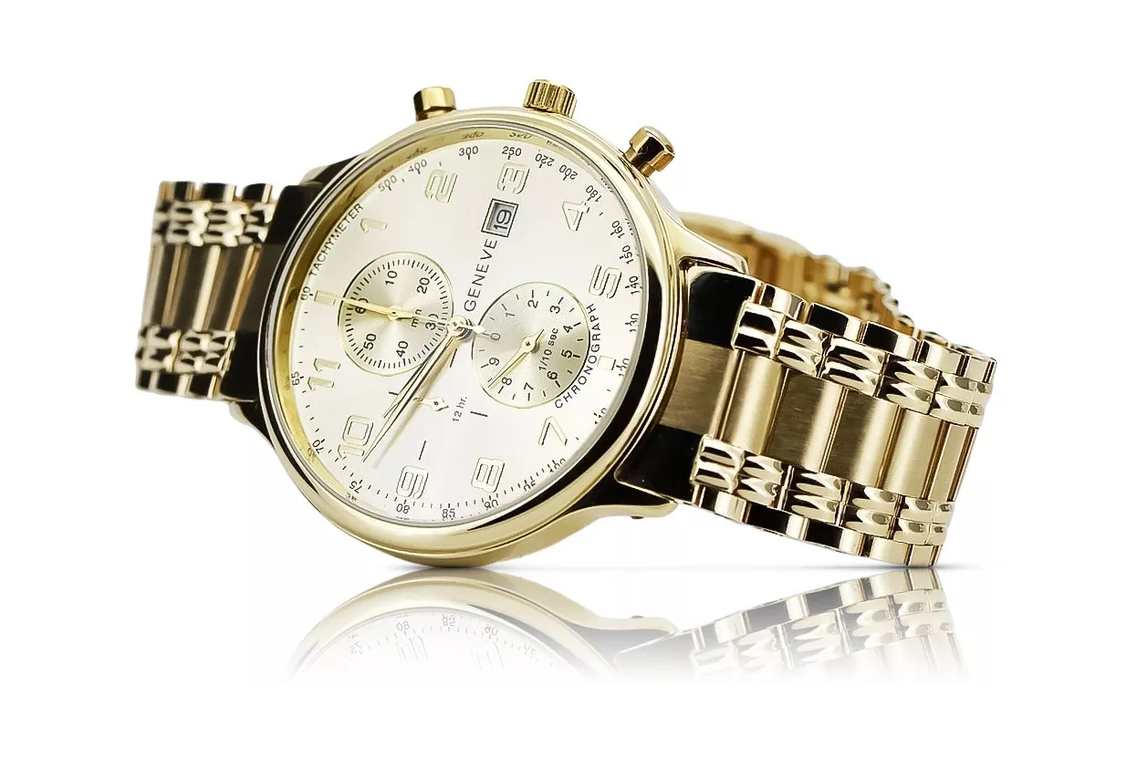 Gold men's watch Geneve ★ zlotychlopak.pl ★ Gold purity 585 333 Low Price!