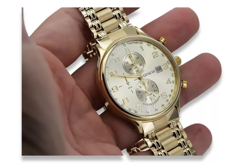 Goldene Herrenuhr Geneve ★ zlotychlopak.pl ★ Gold Reinheit 585 333 Niedriger Preis!