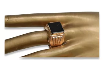 Russian rose Soviet Vintage Antique gold jewelry man's Onyx ring signet jewelry