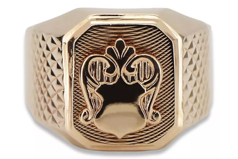 Sigiliu de inel de barbat cu bijuterii sovietice din aur trandafir rusesc
