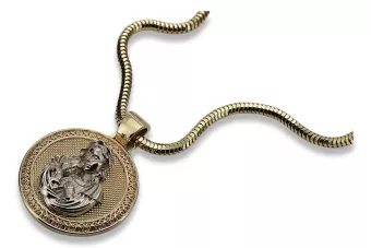 Zlatý přívěsek Bozia 14k Božská matka s řetězem buldozer PM027y & cc020