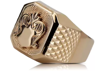 Розово розово 14k 585 злато Мъжки печат пръстен vsn061 Руски съветски стил бижута