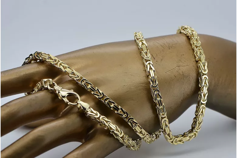 Italienische Bizantina-Kette aus massivem 14-karätigem Gold für Herren und Damen, cc014y
