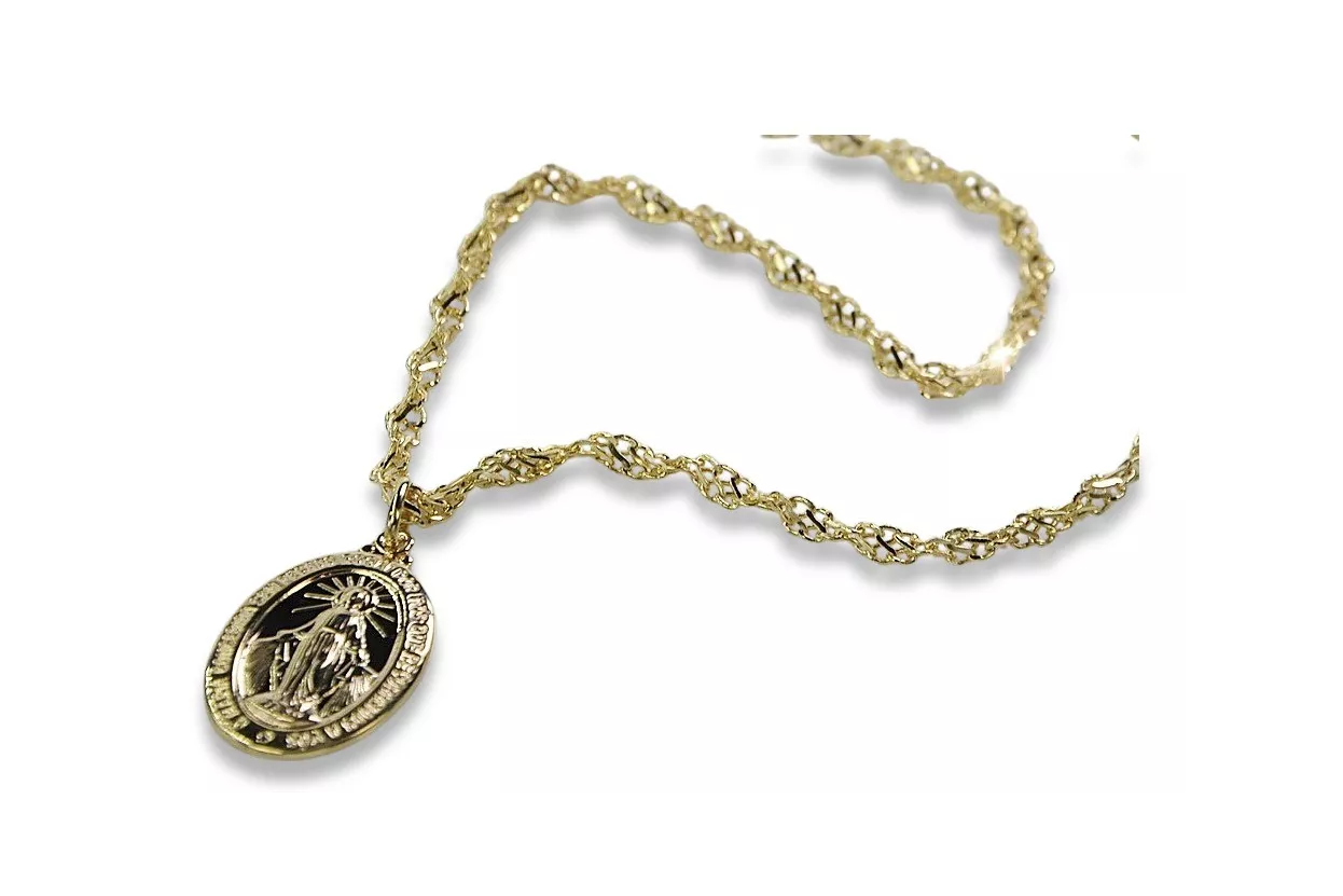 Mother of God medallion & Snake 14k gold chain pm006y&cc076y