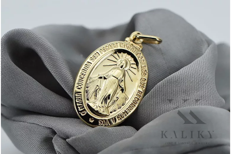 Złoty-Medaille ikona z żółtego 14k złoto 585 Bozia pm006y