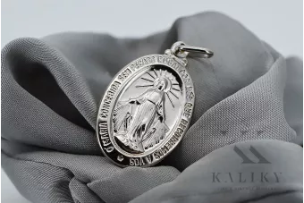 14 Karat Weißgold 585 Marien-Medaillon-Symbol-Anhänger pm006w