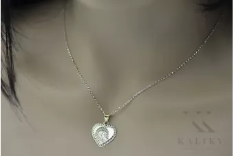 Gelber 14-Karat-Gold-Maria-Medaillon-Symbol-Anhänger pm029y