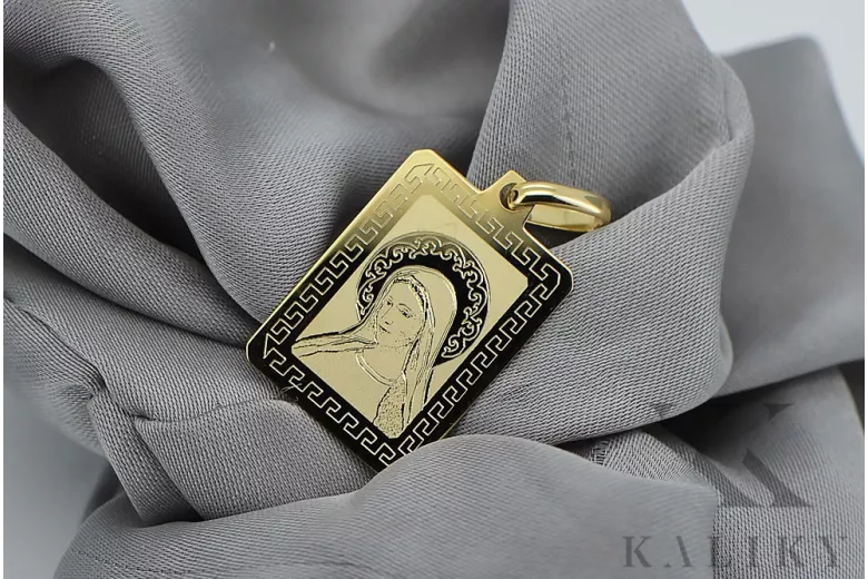 Colgante con icono de medallón de María en oro amarillo de 14 k pm030y