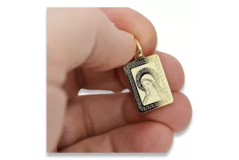 Gelber 14-Karat-Gold-Maria-Medaillon-Symbol-Anhänger pm030y