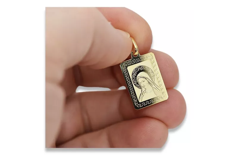 Colgante con icono de medallón de María en oro amarillo de 14 k pm030y