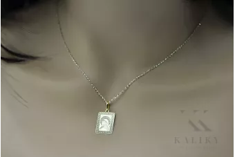 Pandantiv icoană cu medalion Maria din aur galben de 14k pm030y