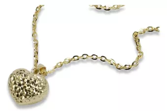 Colgante de corazón moderno italiano de oro de 14k con cadena de anclaje cpn015&cc003y