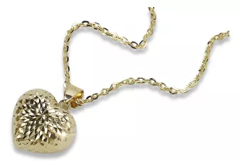 Pendentif coeur moderne en or 14 carats avec chaîne d’ancrage cpn016y&cc003y