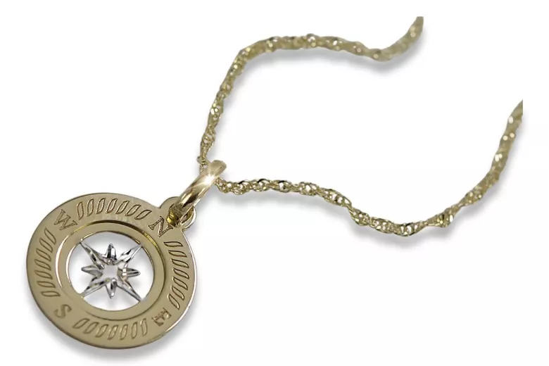 Golden Pendant Compass 14K 585 مع سلسلة CPN032YW و CC79Y