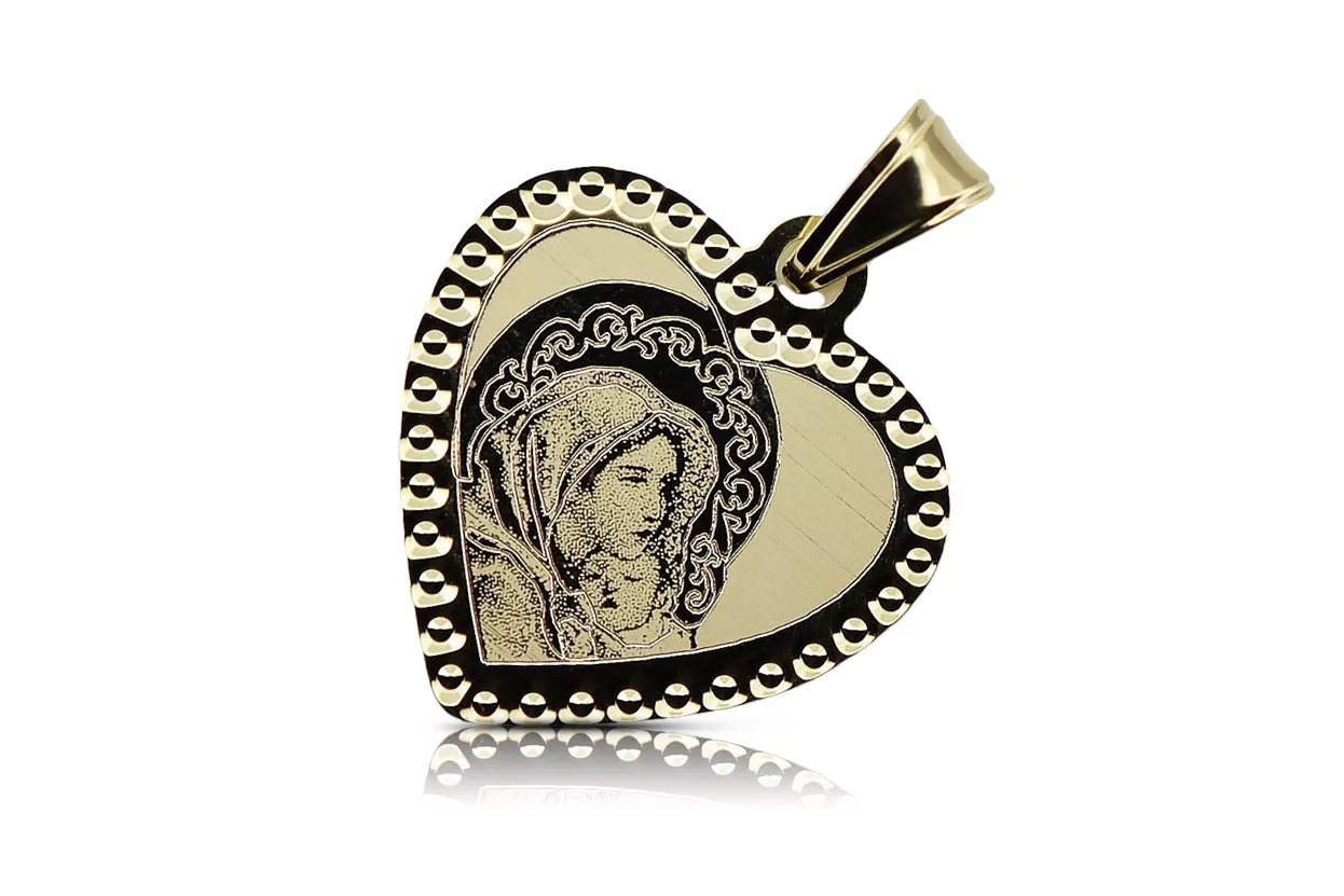 Colgante con icono de medallón de María en oro amarillo de 14 k pm029y