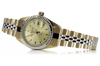 Дамски ръчен часовник с жълто 14k 585 злато Geneve, стил Rolex lw020ydy&lbw010y